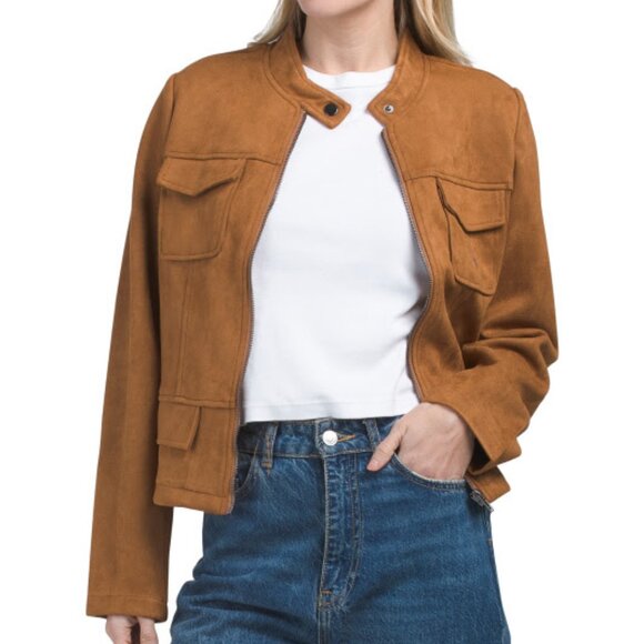 Solitaire by Anthropologie Suede Like Jacket Cognac Size Medium - Picture 2 of 6